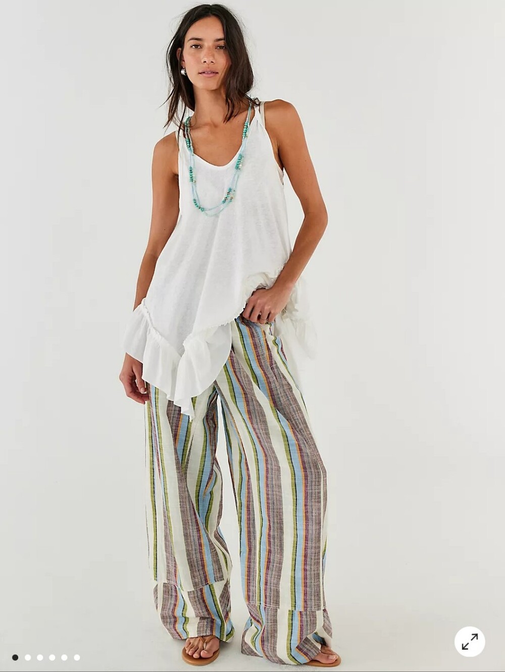 Free People Days End Ivory Combo Striped Wide-Leg Pants
